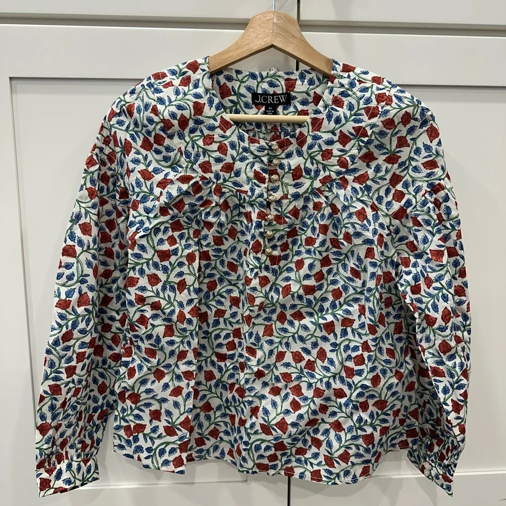 New - J.Crew Floral Print Long-Sleeve Blouse